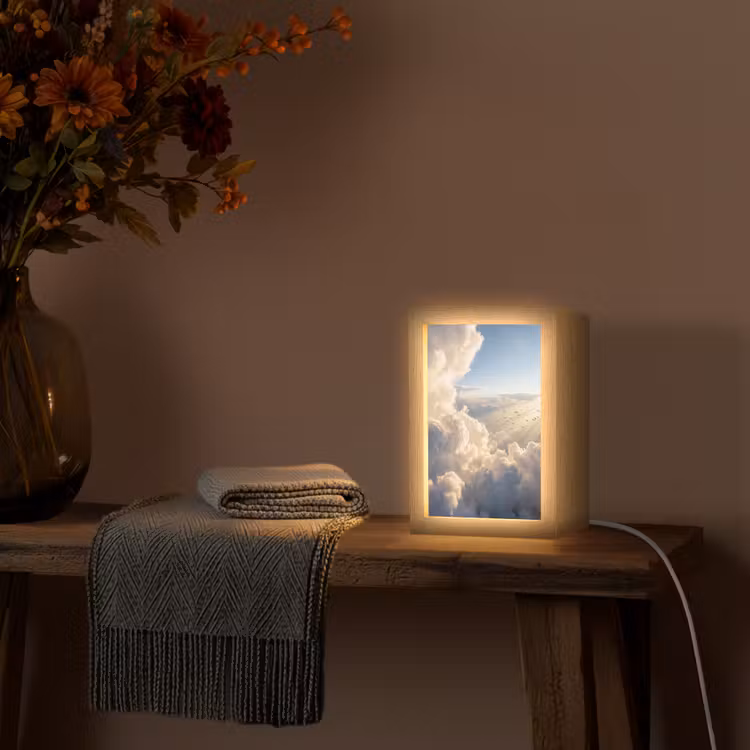 Wolken - Zonnestralen - Natuur - Wit Light Box met kabel (Tafellamp) klein -sfeer4
