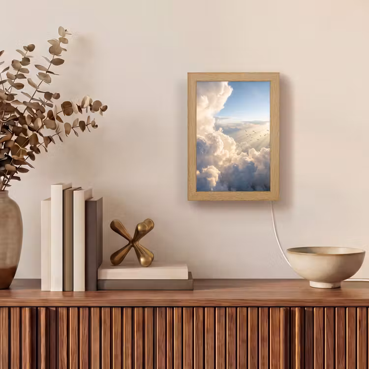 Wolken - Zonnestralen - Natuur - Wit Light Box met kabel (Tafellamp) klein -sfeer2