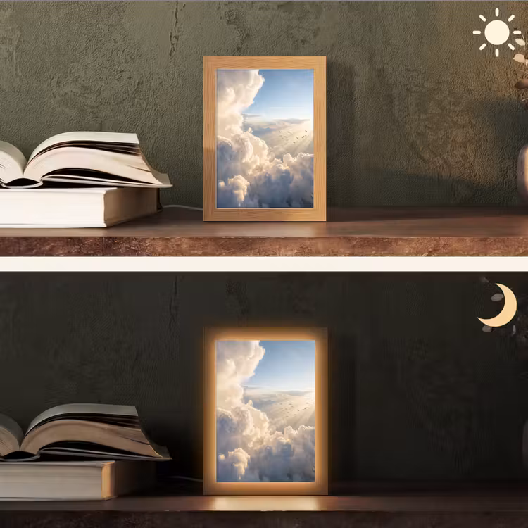 Wolken - Zonnestralen - Natuur - Wit Light Box met kabel (Tafellamp) klein -sfeer3