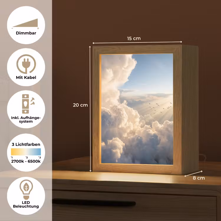 Wolken - Zonnestralen - Natuur - Wit Light Box met kabel (Tafellamp) klein -USP_DE