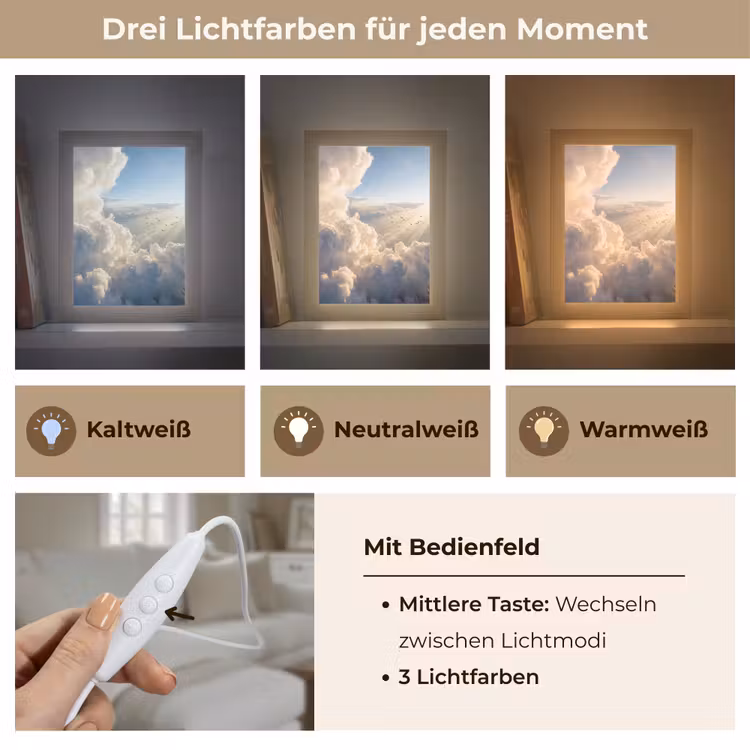 Wolken - Zonnestralen - Natuur - Wit Light Box met kabel (Tafellamp) klein -USP_lichtkleurDE