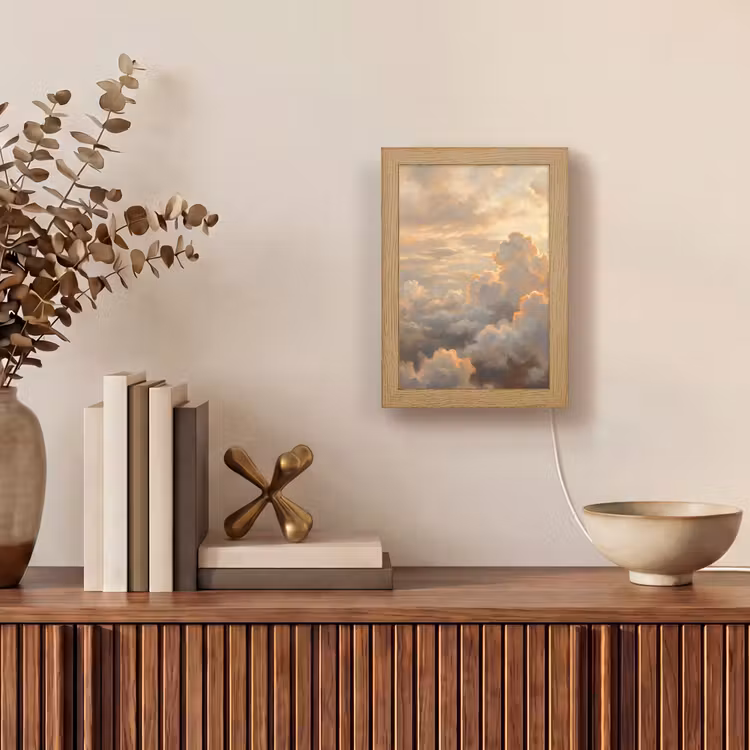 Wolken - Zonsondergang - Natuur - Abstract - Goud Light Box met kabel (Tafellamp) klein -sfeer2