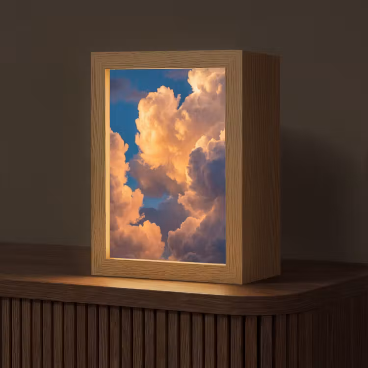 Wolken - Zonsondergang - Natuur - Oranje - Blauw Light Box met kabel (Tafellamp) klein -z3d_website