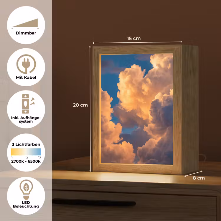 Wolken - Zonsondergang - Natuur - Oranje - Blauw Light Box met kabel (Tafellamp) klein -USP_DE