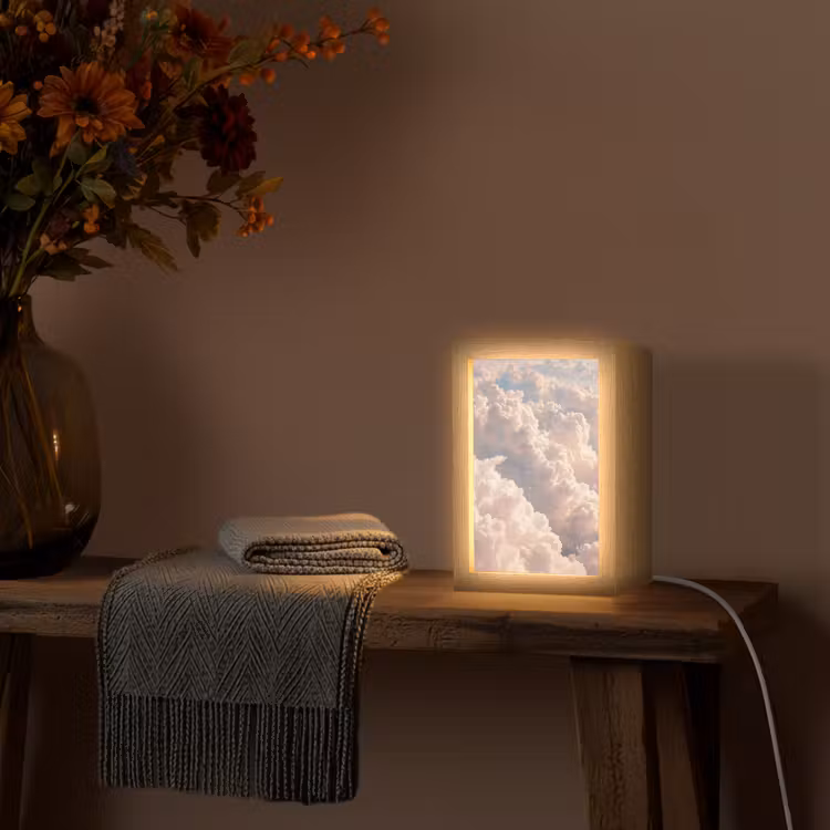 Wolken - Zonsondergang - Natuur - Pastel - Roze Light Box met kabel (Tafellamp) klein -sfeer4