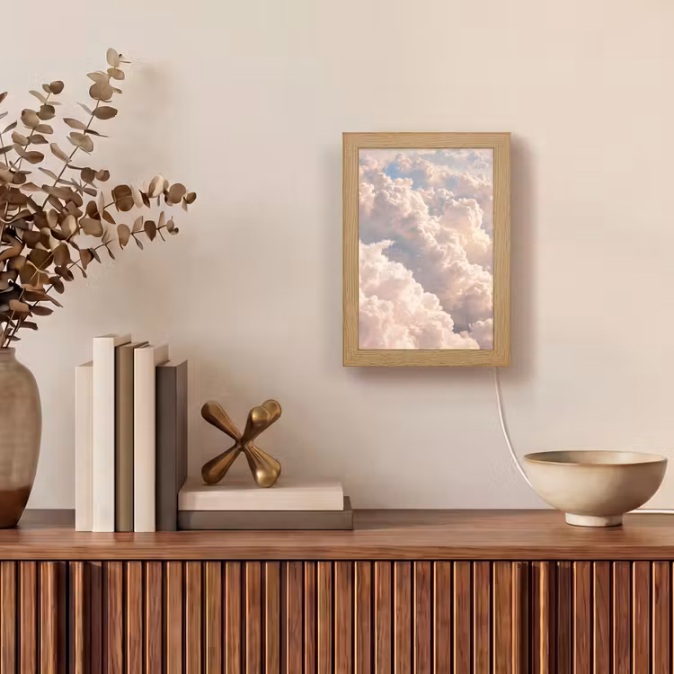 Wolken - Zonsondergang - Natuur - Pastel - Roze Light Box met kabel (Tafellamp) klein -sfeer2