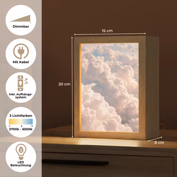 Wolken - Zonsondergang - Natuur - Pastel - Roze Light Box met kabel (Tafellamp) klein -USP_DE