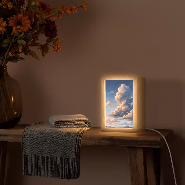 Wolken - Daghemel - Natuur - Illustratie - Oranje Light Box met kabel (Tafellamp) klein -sfeer4
