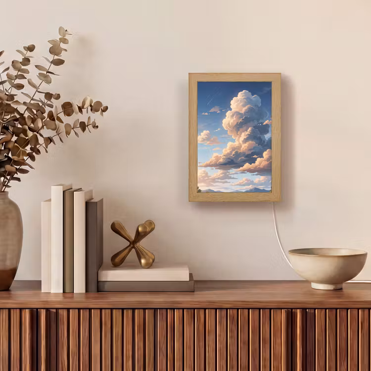 Wolken - Daghemel - Natuur - Illustratie - Oranje Light Box met kabel (Tafellamp) klein -sfeer2