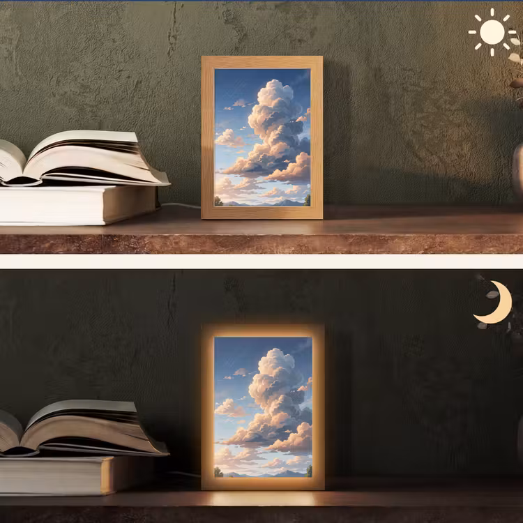 Wolken - Daghemel - Natuur - Illustratie - Oranje Light Box met kabel (Tafellamp) klein -sfeer3