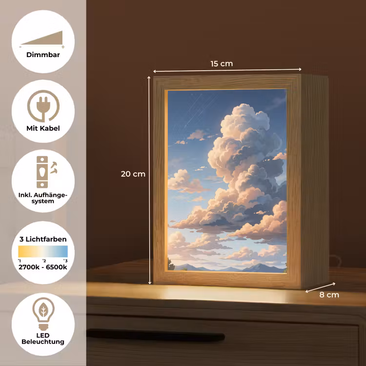 Wolken - Daghemel - Natuur - Illustratie - Oranje Light Box met kabel (Tafellamp) klein -USP_DE