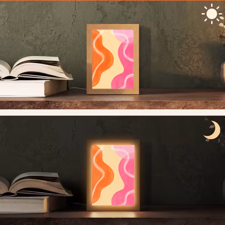 Personalisierte Lightbox - Zusammenfassung – Aquarell – Organisch – Orange – Rosa - Abstract - Aquarel - Organisch - Oranje - Roze Light Box met kabel (Tafellamp) klein