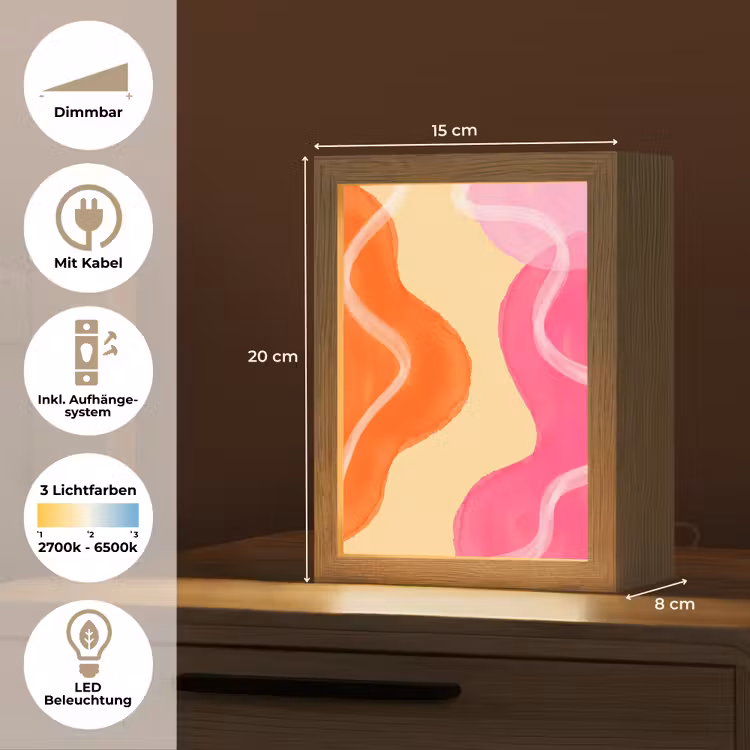 Personalisierte Lightbox - Zusammenfassung – Aquarell – Organisch – Orange – Rosa - Abstract - Aquarel - Organisch - Oranje - Roze Light Box met kabel (Tafellamp) klein