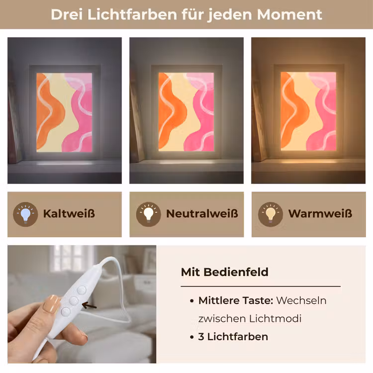 Personalisierte Lightbox - Zusammenfassung – Aquarell – Organisch – Orange – Rosa - Abstract - Aquarel - Organisch - Oranje - Roze Light Box met kabel (Tafellamp) klein