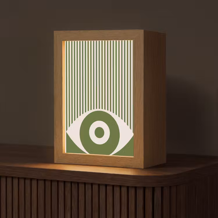 Personalisierte Lightbox - Zusammenfassung – Auge – Streifen – Modern – Grün - Abstract - Oog - Strepen - Modern - Groen Light Box met kabel (Tafellamp) klein
