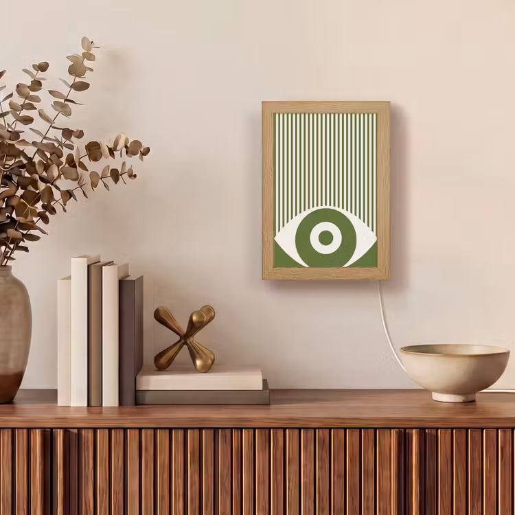 Personalisierte Lightbox - Zusammenfassung – Auge – Streifen – Modern – Grün - Abstract - Oog - Strepen - Modern - Groen Light Box met kabel (Tafellamp) klein