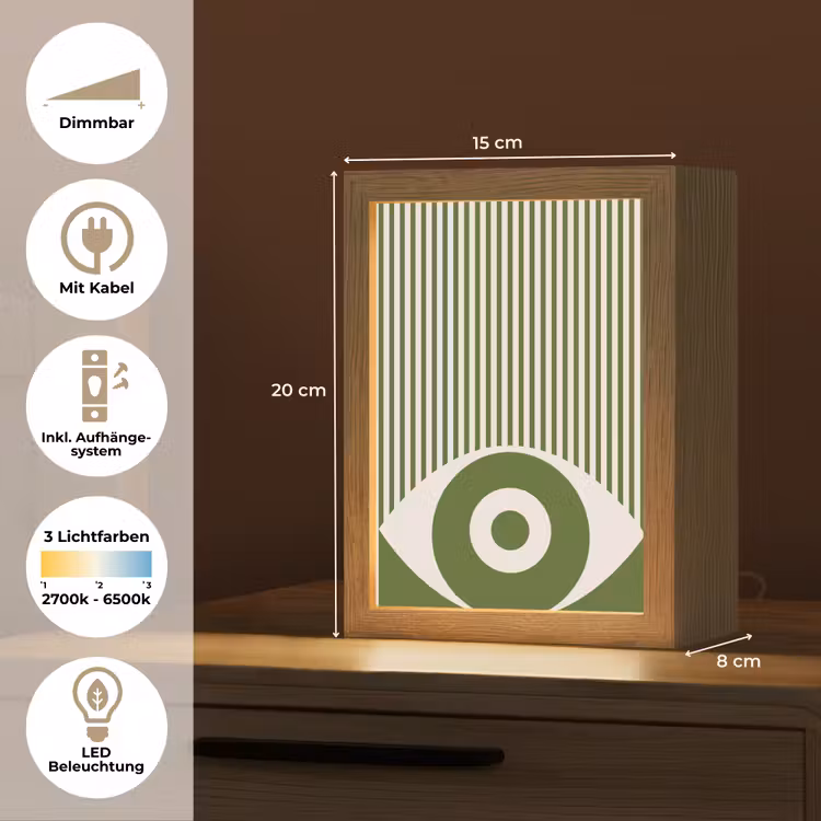 Personalisierte Lightbox - Zusammenfassung – Auge – Streifen – Modern – Grün - Abstract - Oog - Strepen - Modern - Groen Light Box met kabel (Tafellamp) klein