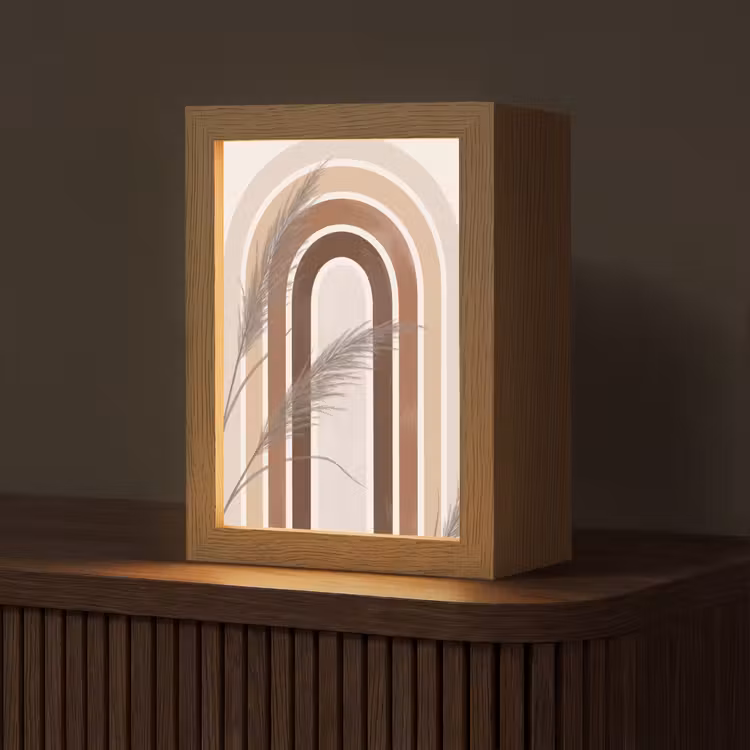 Abstract - Bogen - Plant - Boho - Beige Light Box met kabel (Tafellamp) klein -z3d_website