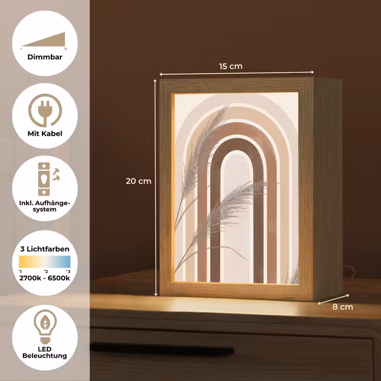 Abstract - Bogen - Plant - Boho - Beige Light Box met kabel (Tafellamp) klein -USP_DE