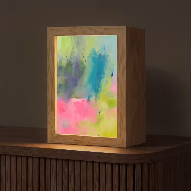 Personalisierte Lightbox - Zusammenfassung – Farben – Modern – Grün – Rosa - Abstract - Kleuren - Modern - Groen - Roze Light Box met kabel (Tafellamp) klein