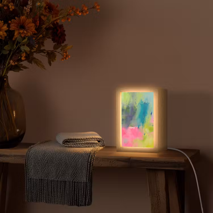 Personalisierte Lightbox - Zusammenfassung – Farben – Modern – Grün – Rosa - Abstract - Kleuren - Modern - Groen - Roze Light Box met kabel (Tafellamp) klein