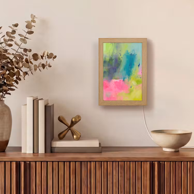 Personalisierte Lightbox - Zusammenfassung – Farben – Modern – Grün – Rosa - Abstract - Kleuren - Modern - Groen - Roze Light Box met kabel (Tafellamp) klein