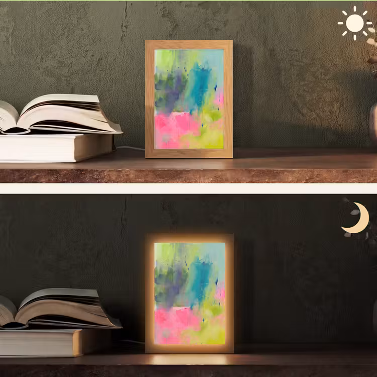 Personalisierte Lightbox - Zusammenfassung – Farben – Modern – Grün – Rosa - Abstract - Kleuren - Modern - Groen - Roze Light Box met kabel (Tafellamp) klein