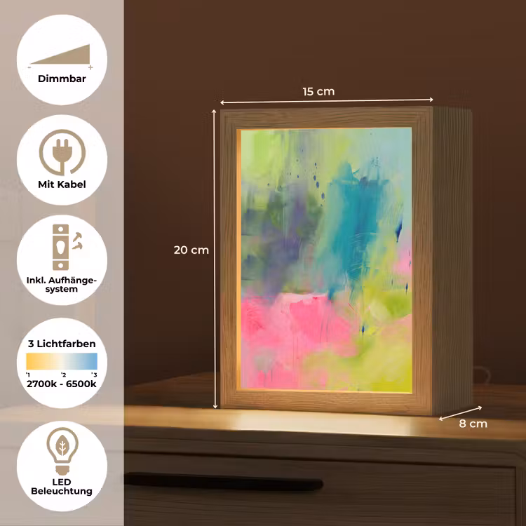 Personalisierte Lightbox - Zusammenfassung – Farben – Modern – Grün – Rosa - Abstract - Kleuren - Modern - Groen - Roze Light Box met kabel (Tafellamp) klein