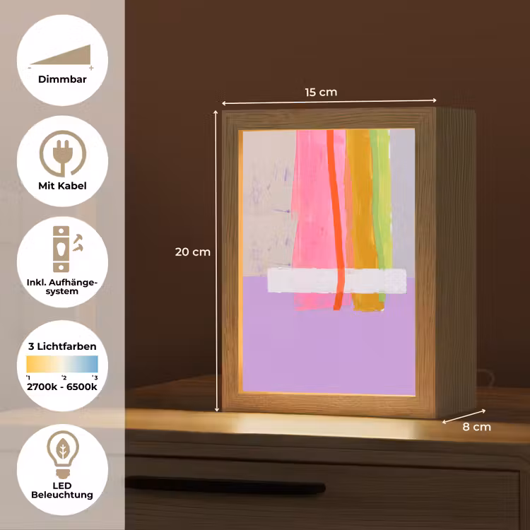 Personalisierte Lightbox - Zusammenfassung – Farbenfroh – Formen – Modern – Kunst - Abstract - Kleurrijk - Vormen - Modern - Kunst Light Box met kabel (Tafellamp) klein