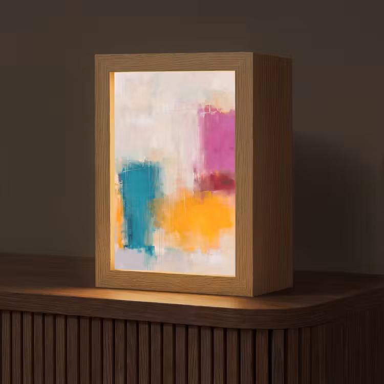 Personalisierte Lightbox - Zusammenfassung – Farbenfroh – Modern – Kunst – Orange - Abstract - Kleurrijk - Modern - Kunst - Oranje Light Box met kabel (Tafellamp) klein