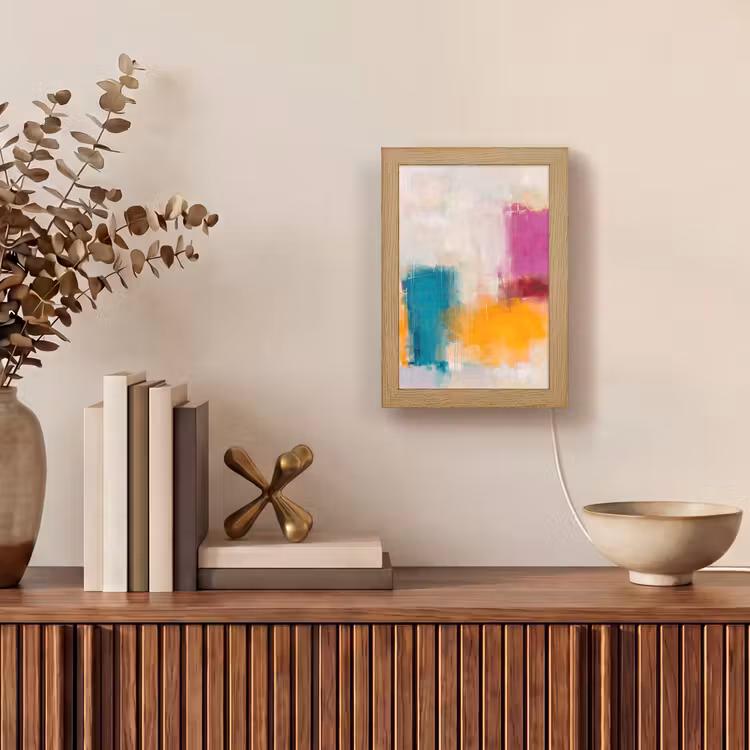 Personalisierte Lightbox - Zusammenfassung – Farbenfroh – Modern – Kunst – Orange - Abstract - Kleurrijk - Modern - Kunst - Oranje Light Box met kabel (Tafellamp) klein