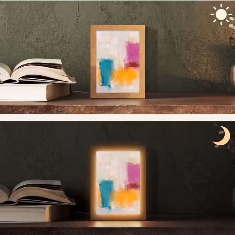 Personalisierte Lightbox - Zusammenfassung – Farbenfroh – Modern – Kunst – Orange - Abstract - Kleurrijk - Modern - Kunst - Oranje Light Box met kabel (Tafellamp) klein