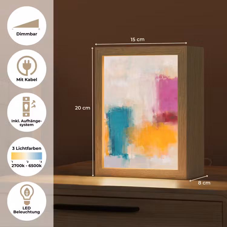 Personalisierte Lightbox - Zusammenfassung – Farbenfroh – Modern – Kunst – Orange - Abstract - Kleurrijk - Modern - Kunst - Oranje Light Box met kabel (Tafellamp) klein