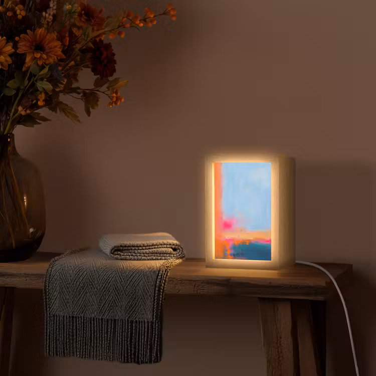 Personalisierte Lightbox - Zusammenfassung – Farbflächen – Modern – Orange – Blau - Abstract - Kleurvlakken - Modern - Oranje - Blauw Light Box met kabel (Tafellamp) klein