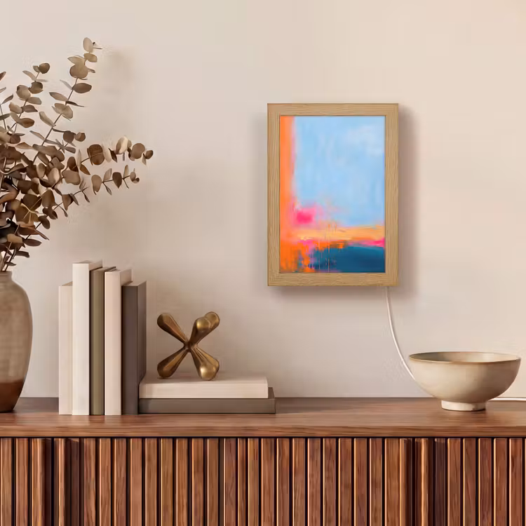 Personalisierte Lightbox - Zusammenfassung – Farbflächen – Modern – Orange – Blau - Abstract - Kleurvlakken - Modern - Oranje - Blauw Light Box met kabel (Tafellamp) klein