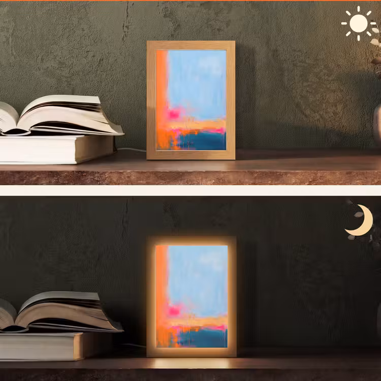 Personalisierte Lightbox - Zusammenfassung – Farbflächen – Modern – Orange – Blau - Abstract - Kleurvlakken - Modern - Oranje - Blauw Light Box met kabel (Tafellamp) klein