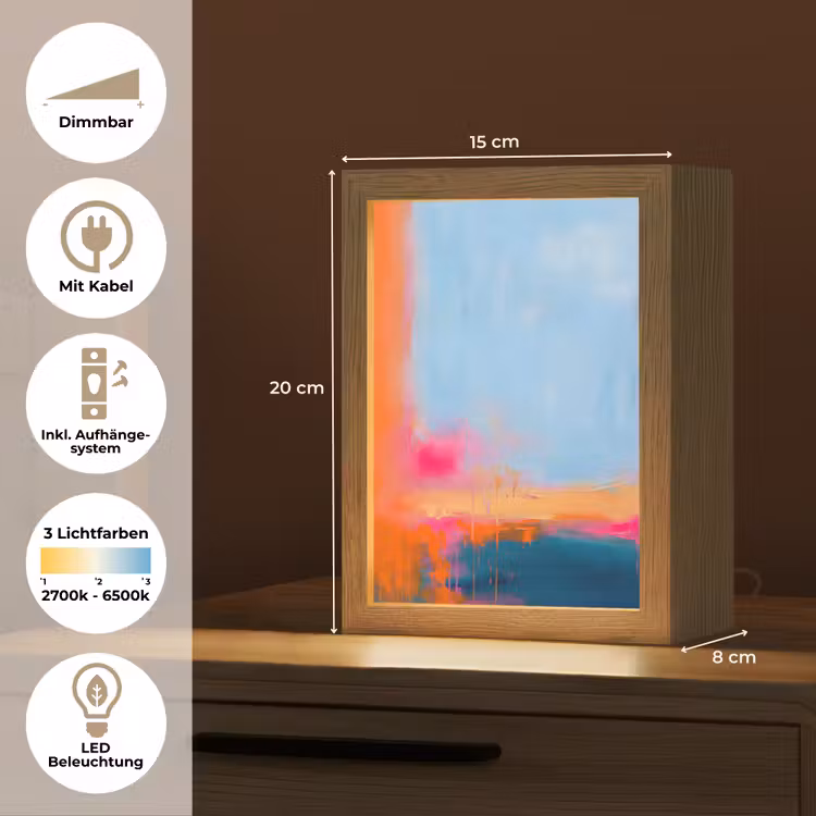 Personalisierte Lightbox - Zusammenfassung – Farbflächen – Modern – Orange – Blau - Abstract - Kleurvlakken - Modern - Oranje - Blauw Light Box met kabel (Tafellamp) klein