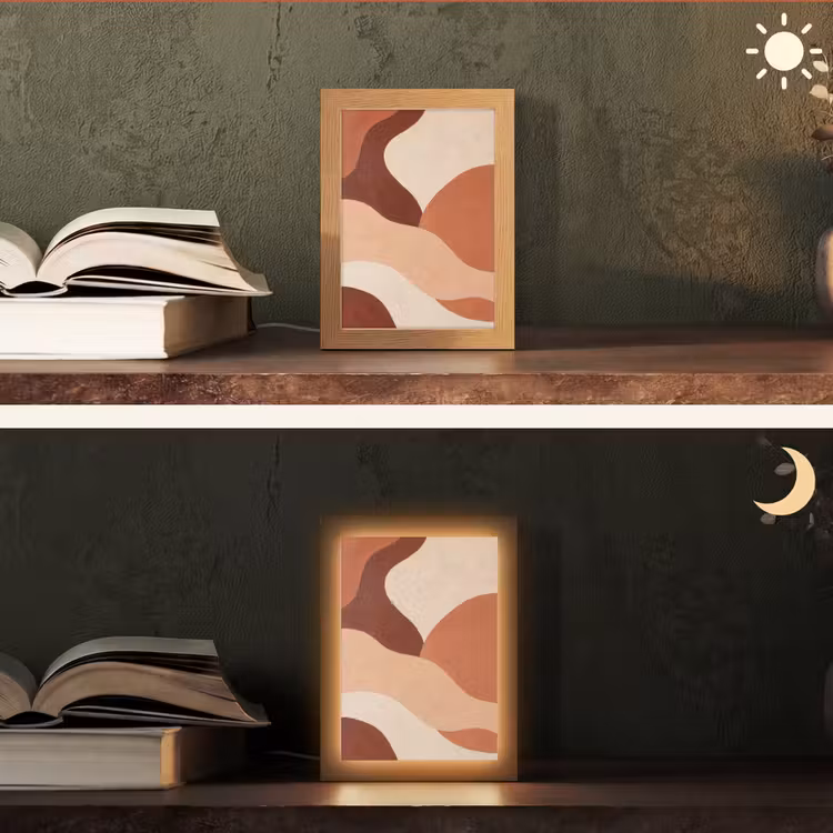 Abstract - Vormen - Organisch - Aardetinten - Modern Light Box met kabel (Tafellamp) klein -sfeer3