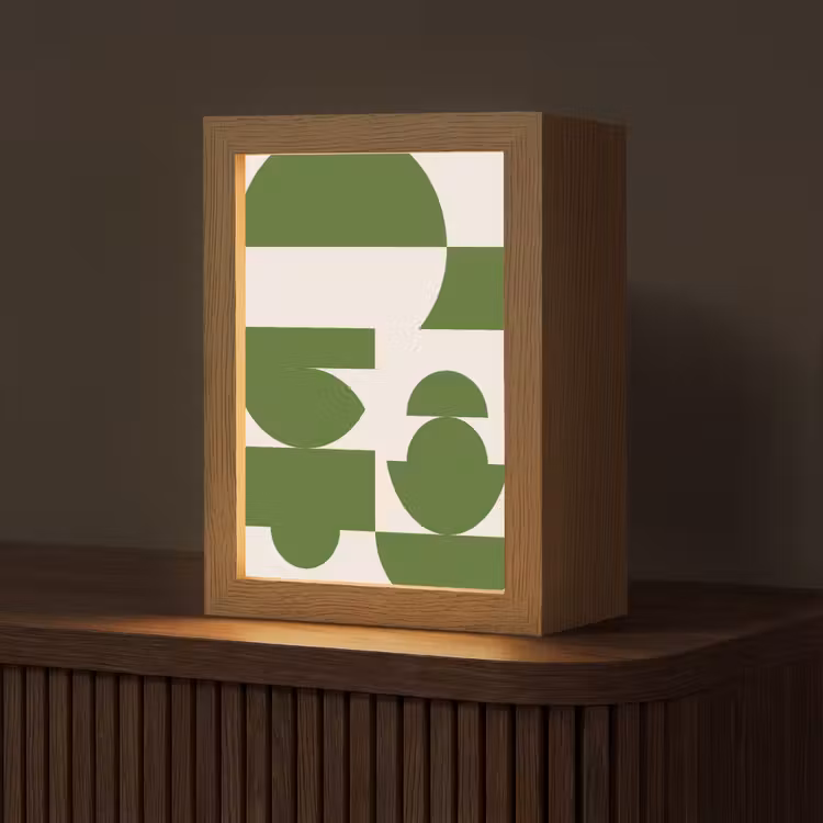Personalisierte Lightbox - Zusammenfassung – Geometrie – Modern – Grün – Weiß - Abstract - Geometrie - Modern - Groen - Wit Light Box met kabel (Tafellamp) klein