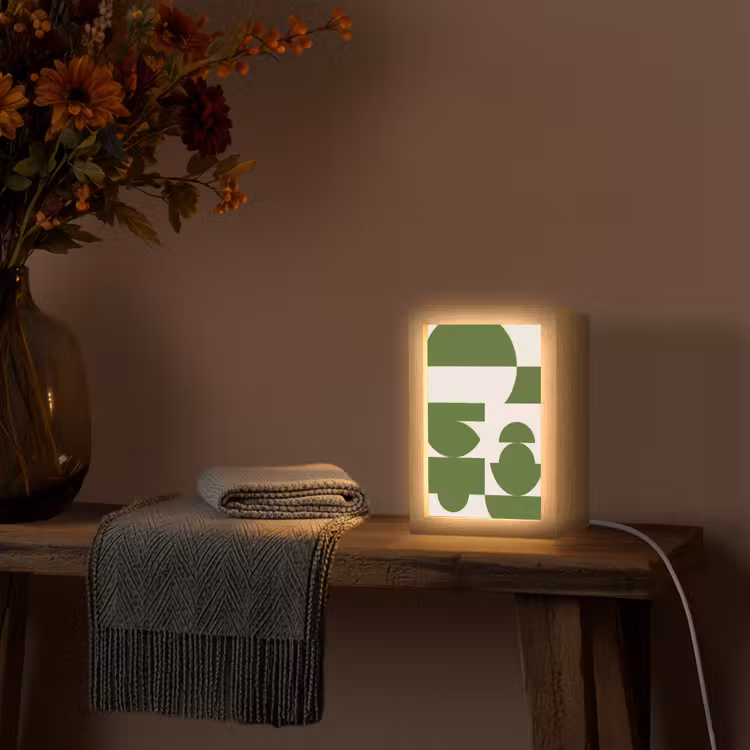 Personalisierte Lightbox - Zusammenfassung – Geometrie – Modern – Grün – Weiß - Abstract - Geometrie - Modern - Groen - Wit Light Box met kabel (Tafellamp) klein