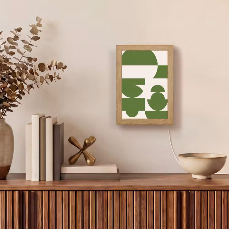 Personalisierte Lightbox - Zusammenfassung – Geometrie – Modern – Grün – Weiß - Abstract - Geometrie - Modern - Groen - Wit Light Box met kabel (Tafellamp) klein