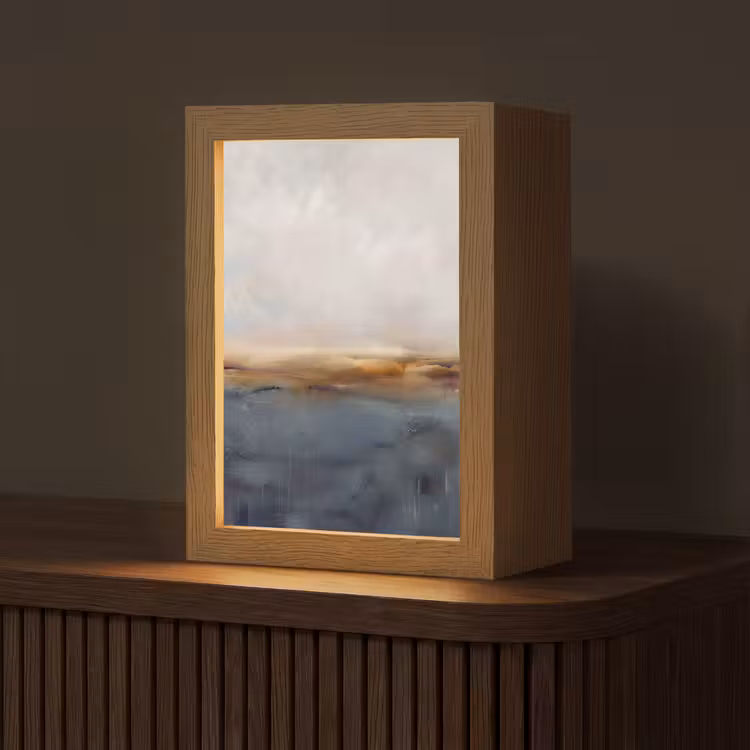 Personalisierte Lightbox - Zusammenfassung – Horizont – Wasser – Modern – Beige - Abstract - Horizon - Water - Modern - Beige Light Box met kabel (Tafellamp) klein
