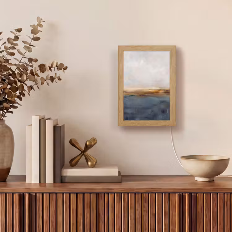 Personalisierte Lightbox - Zusammenfassung – Horizont – Wasser – Modern – Beige - Abstract - Horizon - Water - Modern - Beige Light Box met kabel (Tafellamp) klein