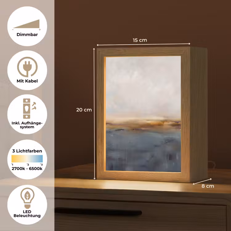 Personalisierte Lightbox - Zusammenfassung – Horizont – Wasser – Modern – Beige - Abstract - Horizon - Water - Modern - Beige Light Box met kabel (Tafellamp) klein