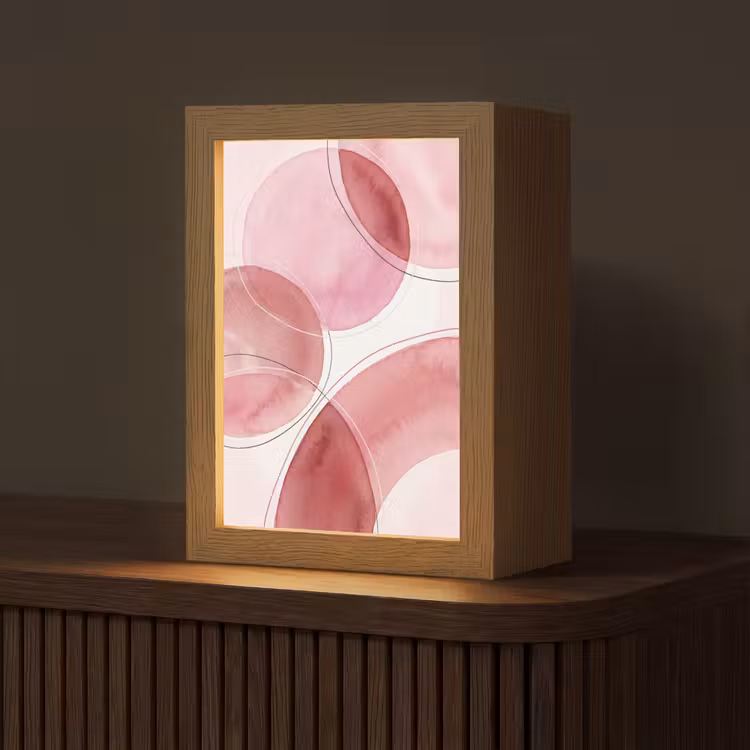 Personalisierte Lightbox - Zusammenfassung – Kreise – Modern – Rosa – Kunst - Abstract - Cirkels - Modern - Roze - Kunst Light Box met kabel (Tafellamp) klein