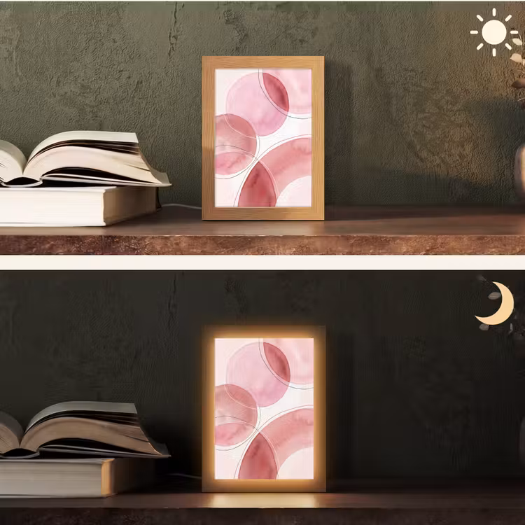 Personalisierte Lightbox - Zusammenfassung – Kreise – Modern – Rosa – Kunst - Abstract - Cirkels - Modern - Roze - Kunst Light Box met kabel (Tafellamp) klein