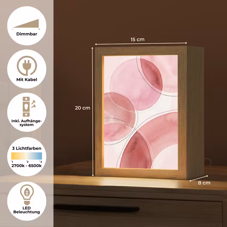 Personalisierte Lightbox - Zusammenfassung – Kreise – Modern – Rosa – Kunst - Abstract - Cirkels - Modern - Roze - Kunst Light Box met kabel (Tafellamp) klein