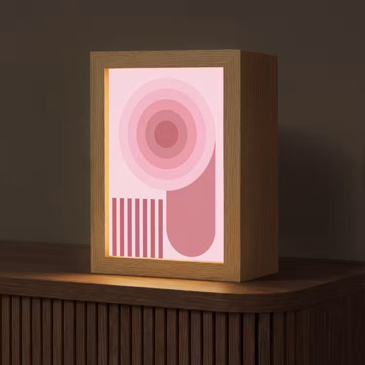 Personalisierte Lightbox - Zusammenfassung – Kreise – Streifen – Modern – Rosa - Abstract - Cirkels - Strepen - Modern - Roze Light Box met kabel (Tafellamp) klein