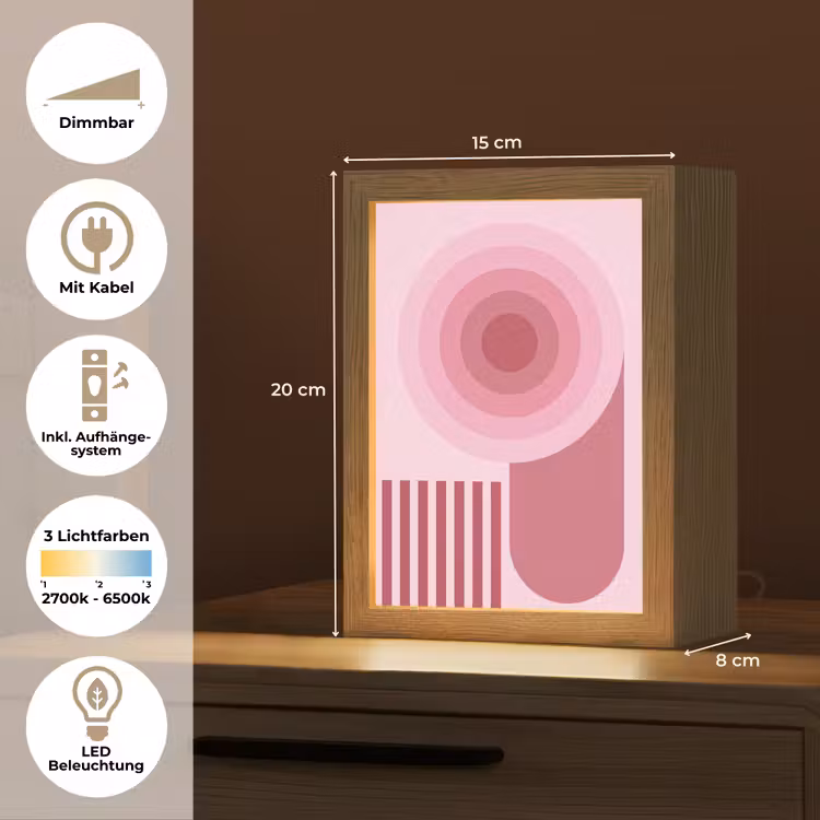 Personalisierte Lightbox - Zusammenfassung – Kreise – Streifen – Modern – Rosa - Abstract - Cirkels - Strepen - Modern - Roze Light Box met kabel (Tafellamp) klein