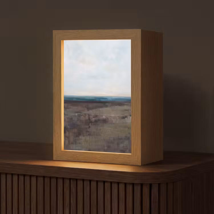 Personalisierte Lightbox - Zusammenfassung – Landschaft – Horizont – Blau – Modern - Abstract - Landschap - Horizon - Blauw - Modern Light Box met kabel (Tafellamp) klein